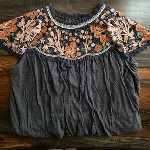Free People Blouson Lace Trimmed Top Womens Size L